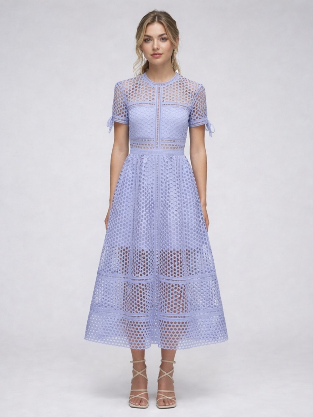 Self-Portrait Lilac Eyelet Midi Dress